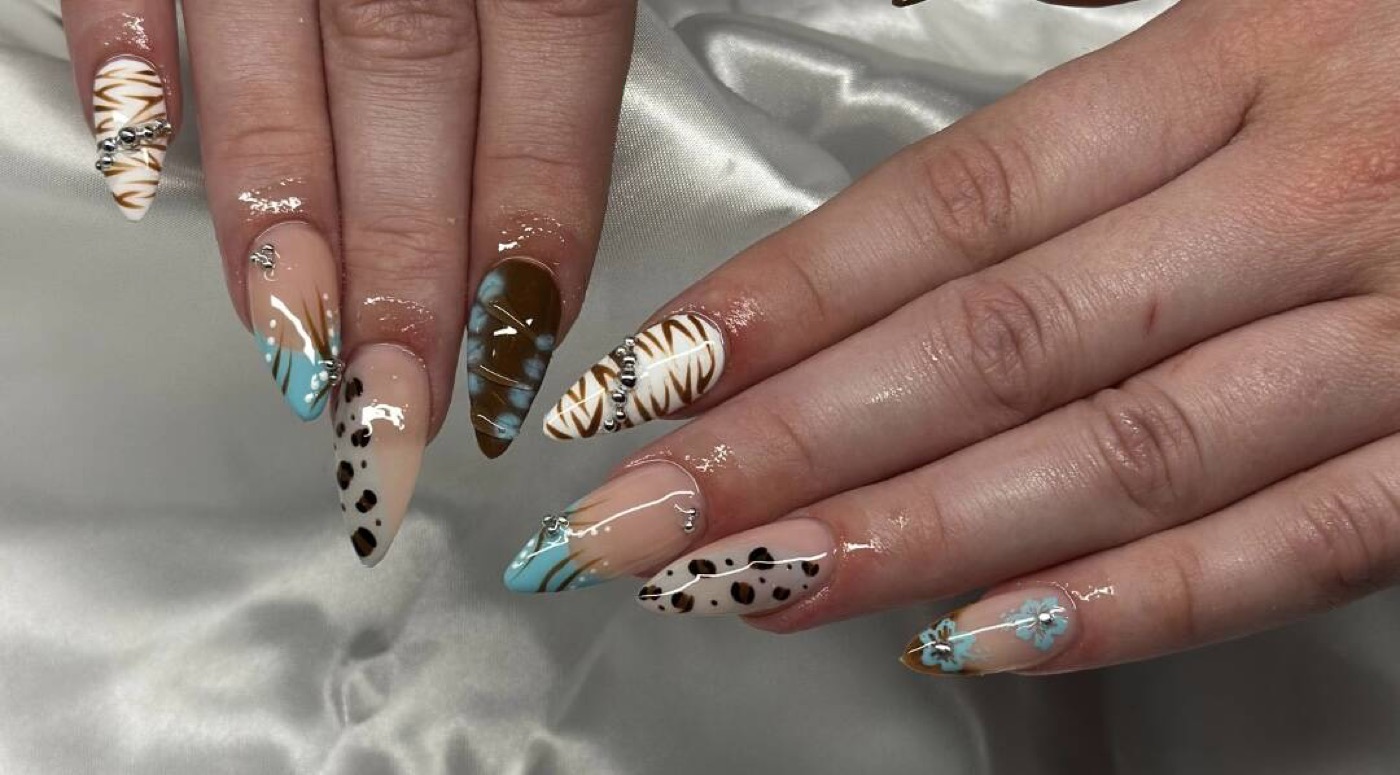 Almond nails with mixed hand-painted art